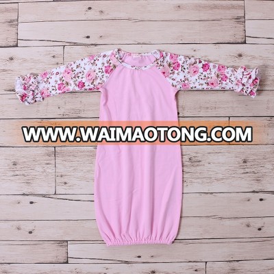 Flower Prints Pink Baby Soft Cotton Sleep Night Suits Baby Gown Ruffle Sleeves