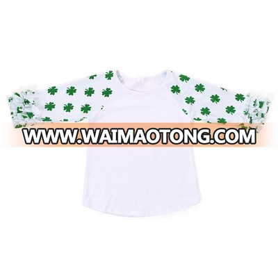 wholesale t shirts sweet white body green clovers baby girls icing ruffle shirts