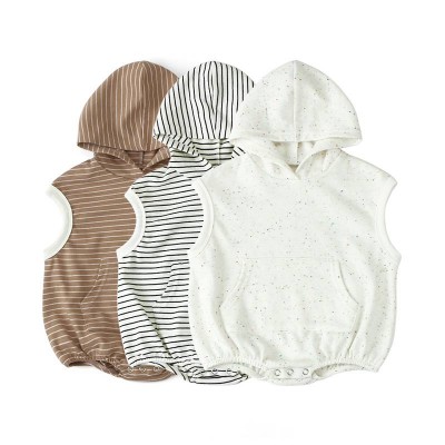 Oversize Summer Baby Boy Hoodie Sleeveless Clothes Striped Cotton One-piece Kids Onesie Hood Rompers